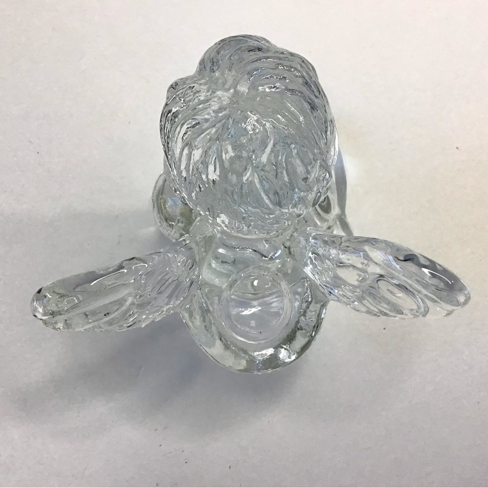 Vintage Angel Cherub Taper Candle Holder Heavy Clear Glass 5.25”H Excellent - Picture 10 of 12
